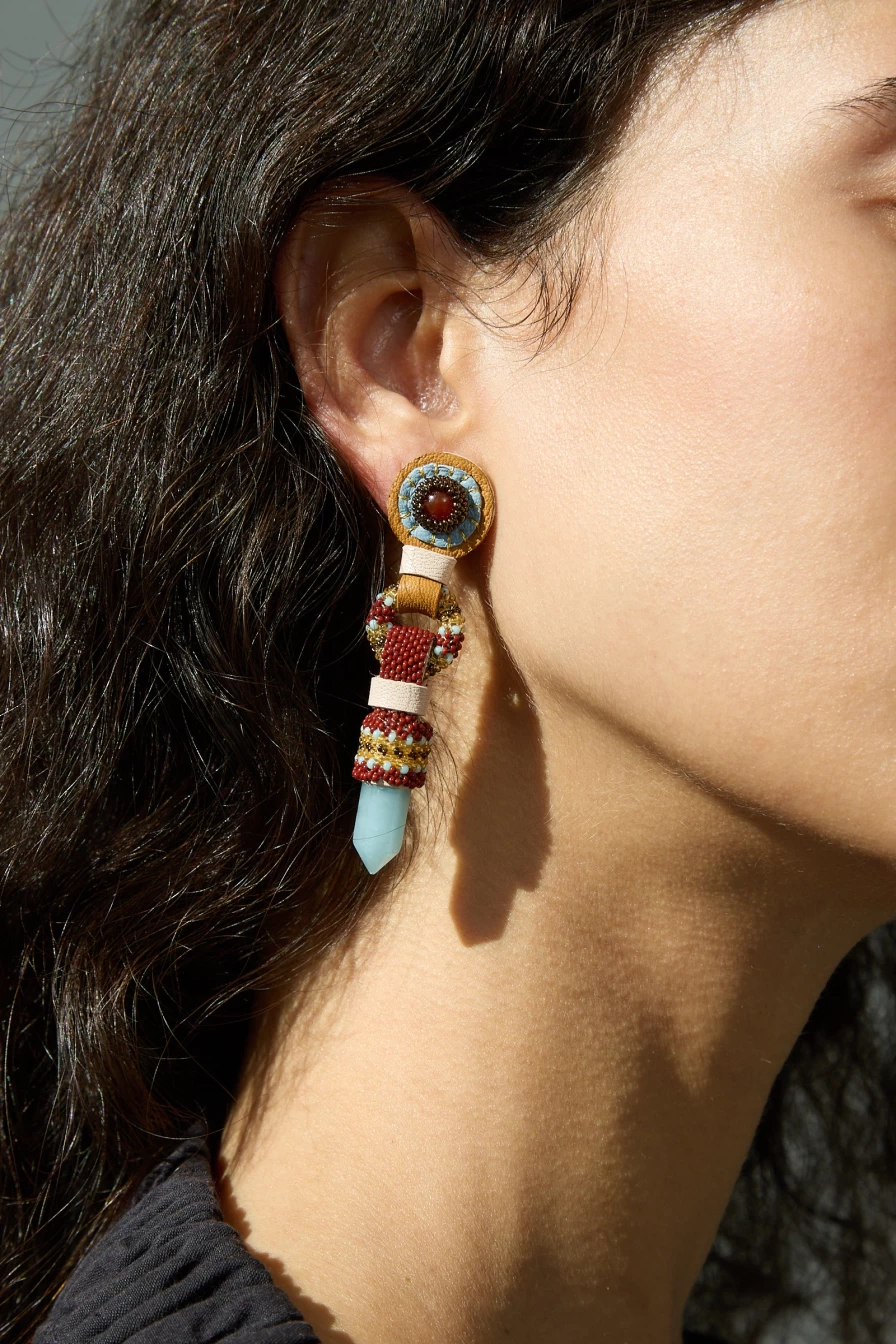 Robin Mollicone Carnelian Aquamarine Crystal Drop Earrings | Handcrafted Gold Jewelry | Oroboro Store