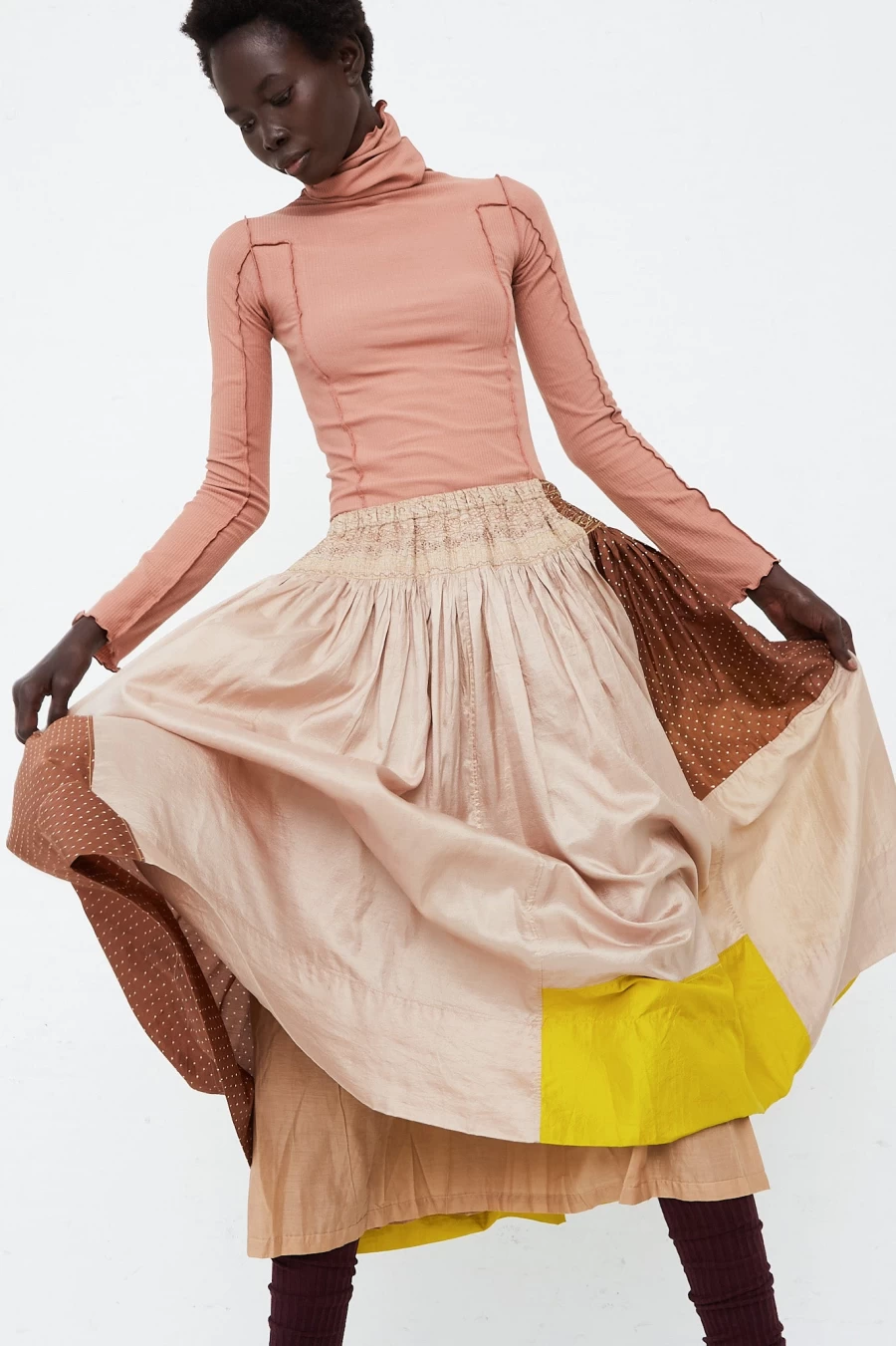 Injiri Cotton and Silk Patchwork Skirt | Oroboro Collection | Handcrafted Ethical Fashion
