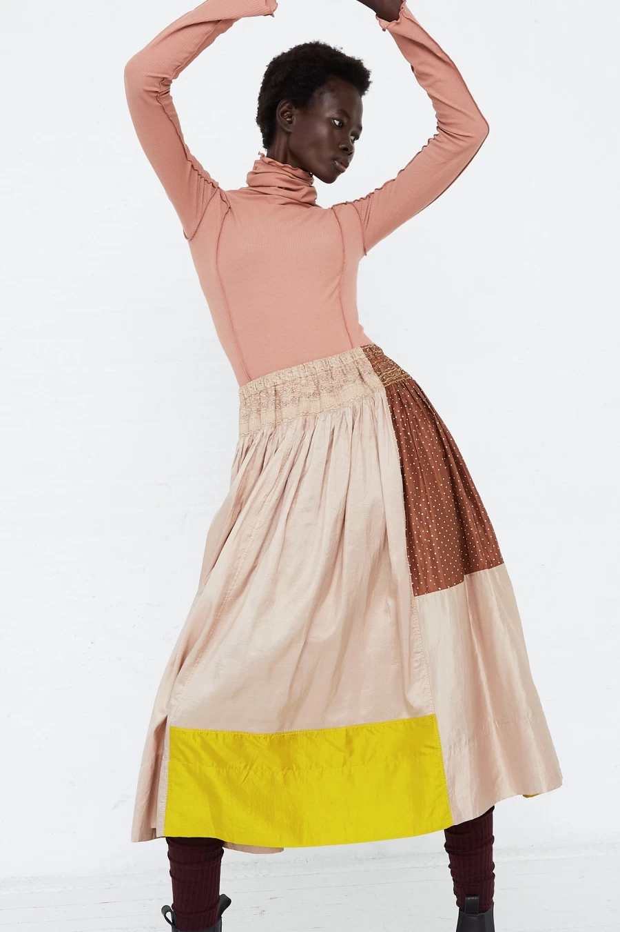 Injiri Cotton and Silk Patchwork Skirt | Oroboro Collection | Handcrafted Ethical Fashion