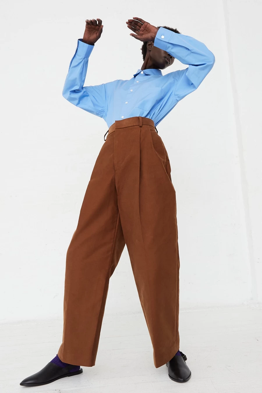 Cristaseya High-Waisted Double Pleated Wide-Leg Trousers | Oroboro Collection | Elegant Women's Pants