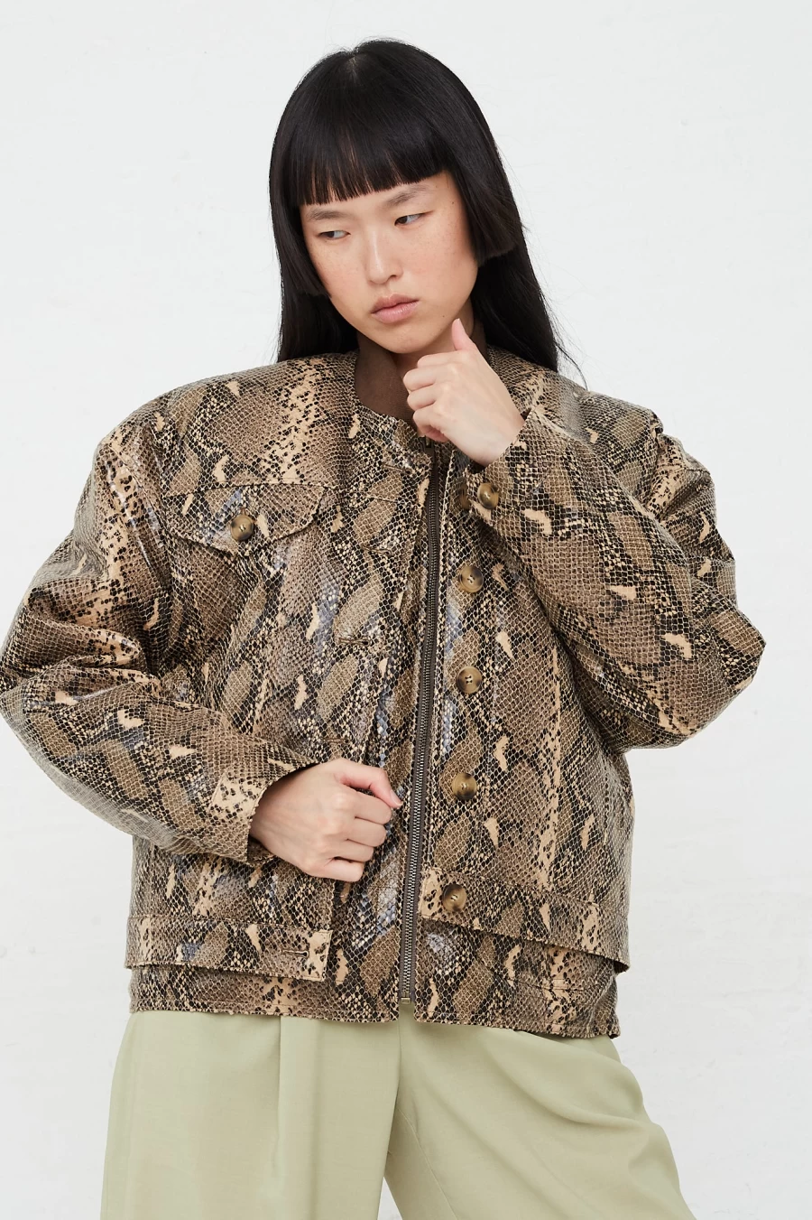 Rejina Pyo Wells Beige Bomber Jacket | Women's Lightweight Outerwear | Oroboro Store
