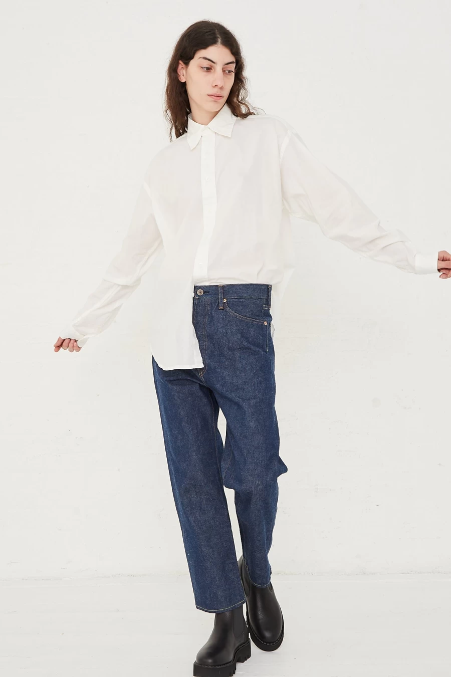 Chimala Selvedge Denim Wide Tapered Jeans in Rinse Wash - Oroboro Raw Japanese Denim