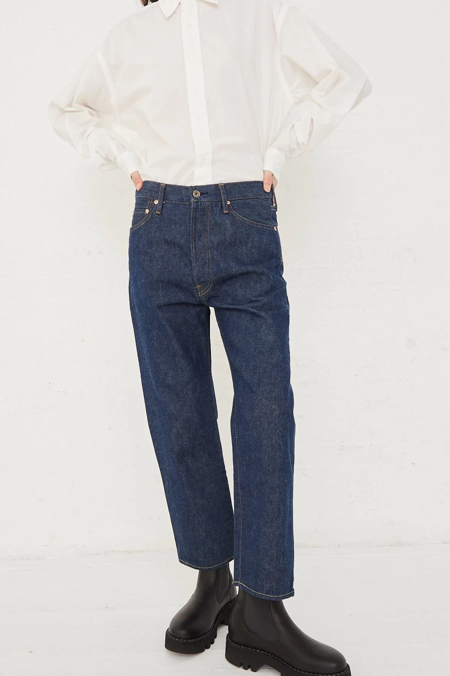 Chimala Selvedge Denim Wide Tapered Jeans in Rinse Wash - Oroboro Raw Japanese Denim
