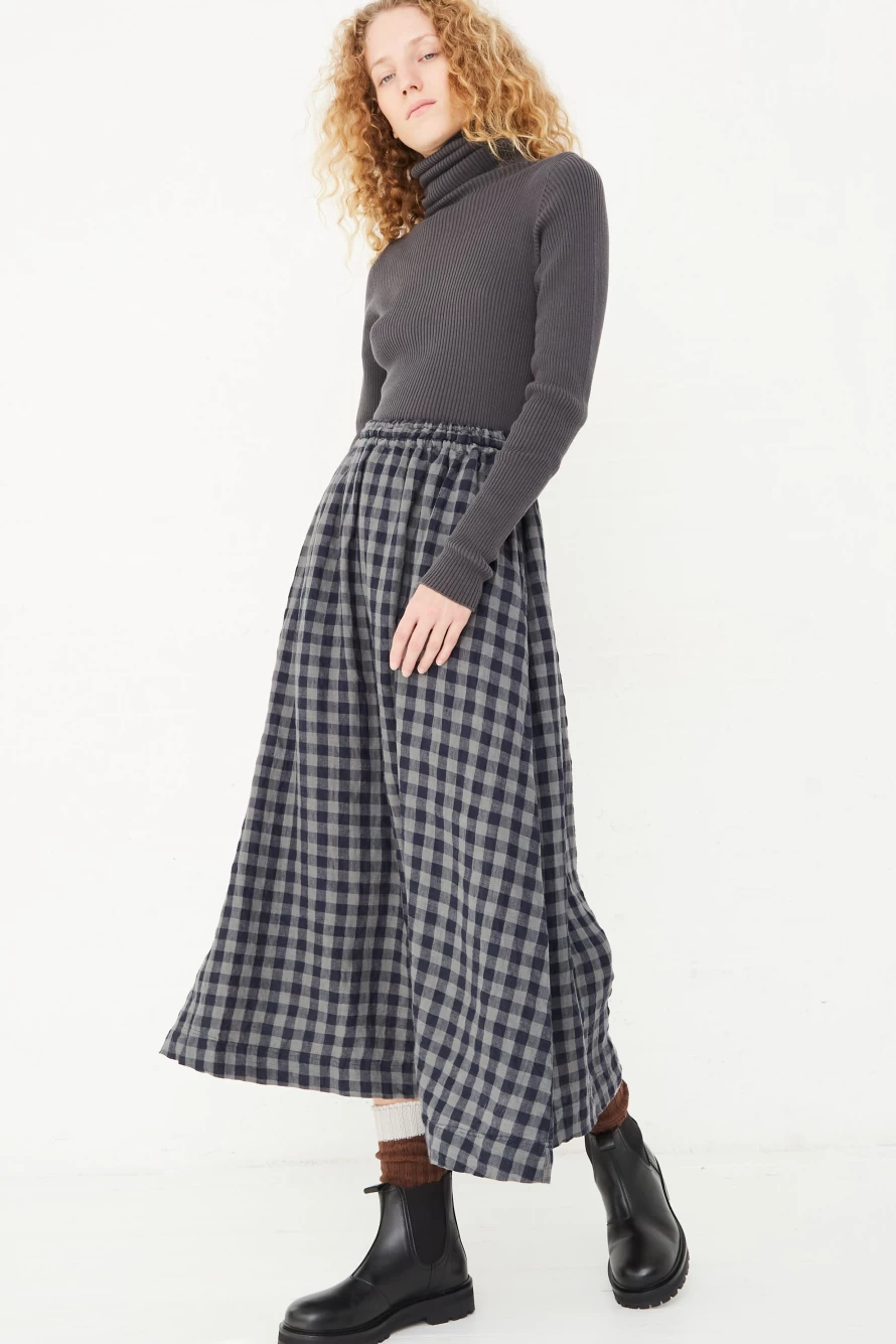 Ichi Antiquit Azumadaki Charcoal Gingham Skirt | Vintage Oroboro Style