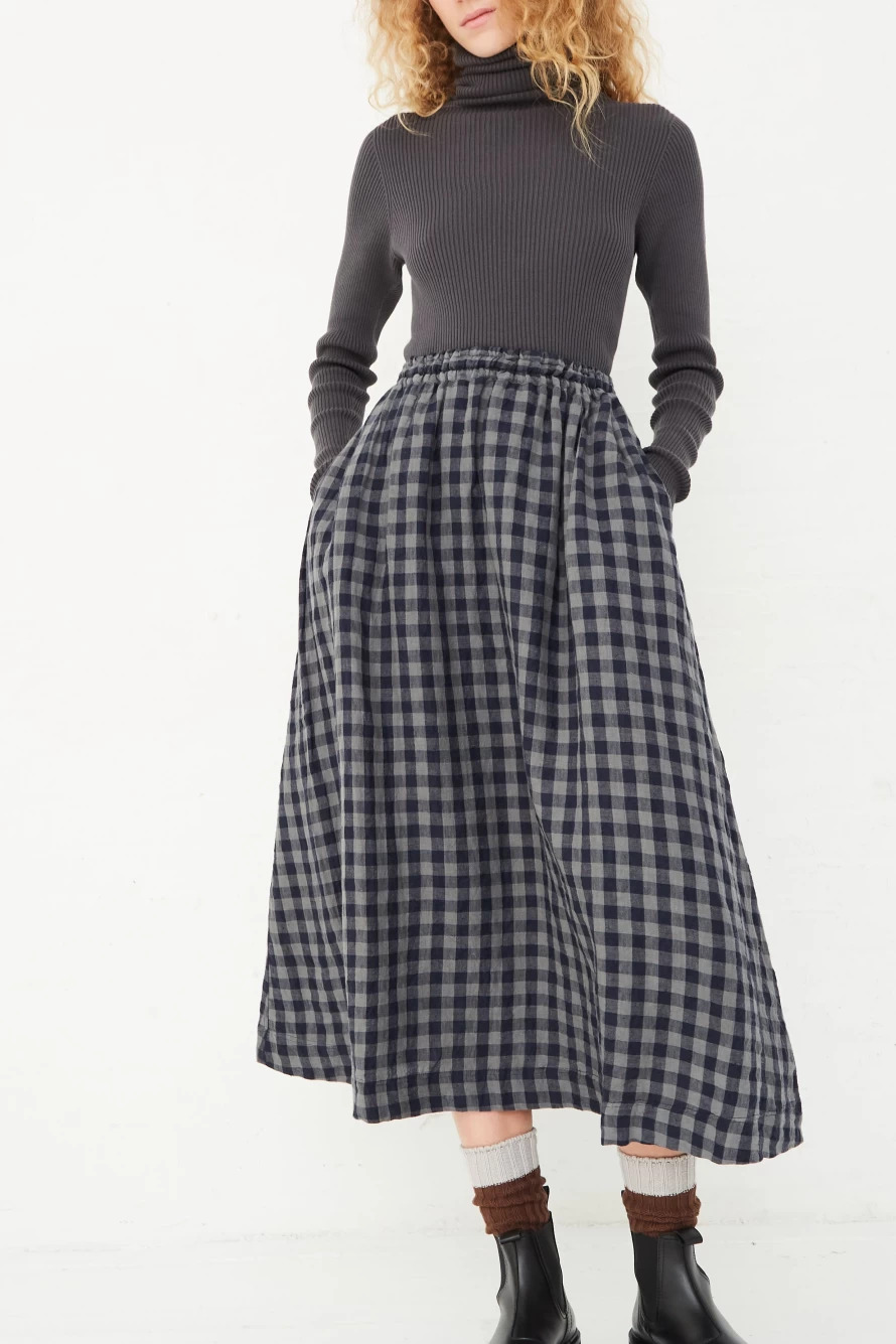 Ichi Antiquit Azumadaki Charcoal Gingham Skirt | Vintage Oroboro Style