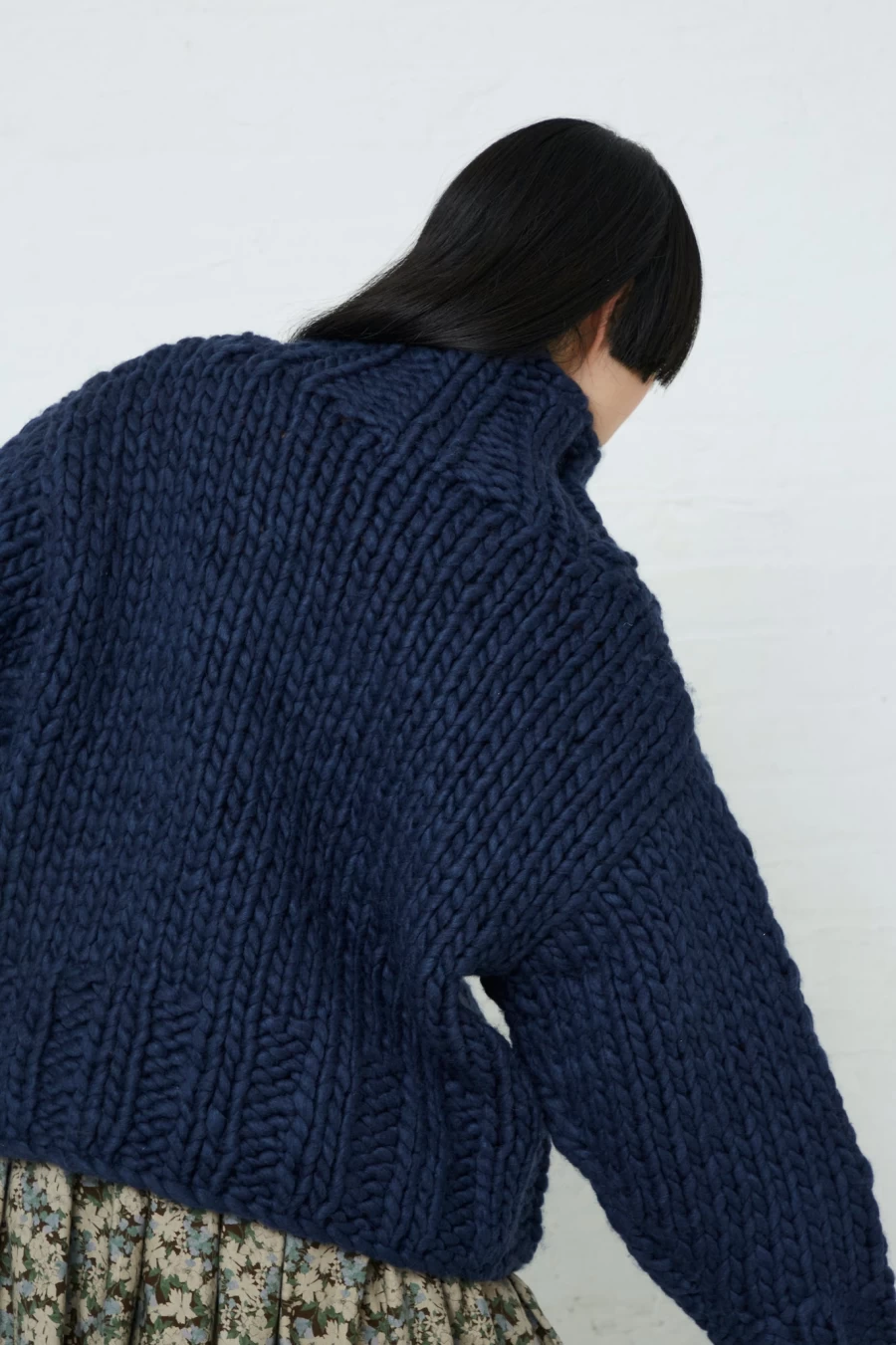 "Ichi Navy Wool Hand-Knit Pullover Sweater | Premium Knitwear | Oroboro Store"