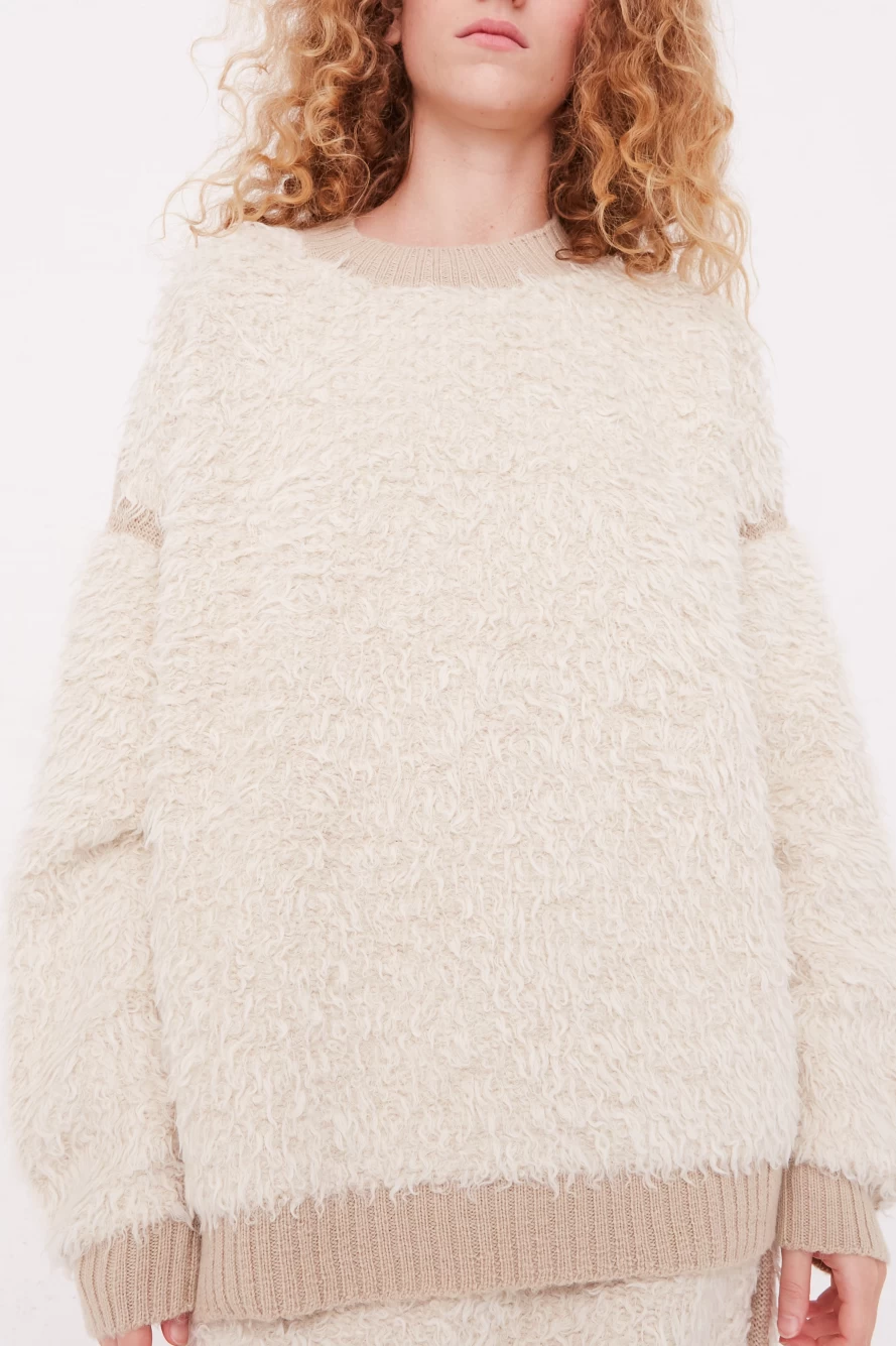 Lauren Manoogian Sherpa Crewneck Sweater - Raw White | Cozy Knit Pullover | Oroboro Store