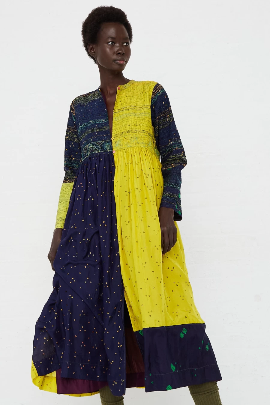 "Injiri Long Sleeve Silk Button-Down Dress – Elegant Oroboro Design"