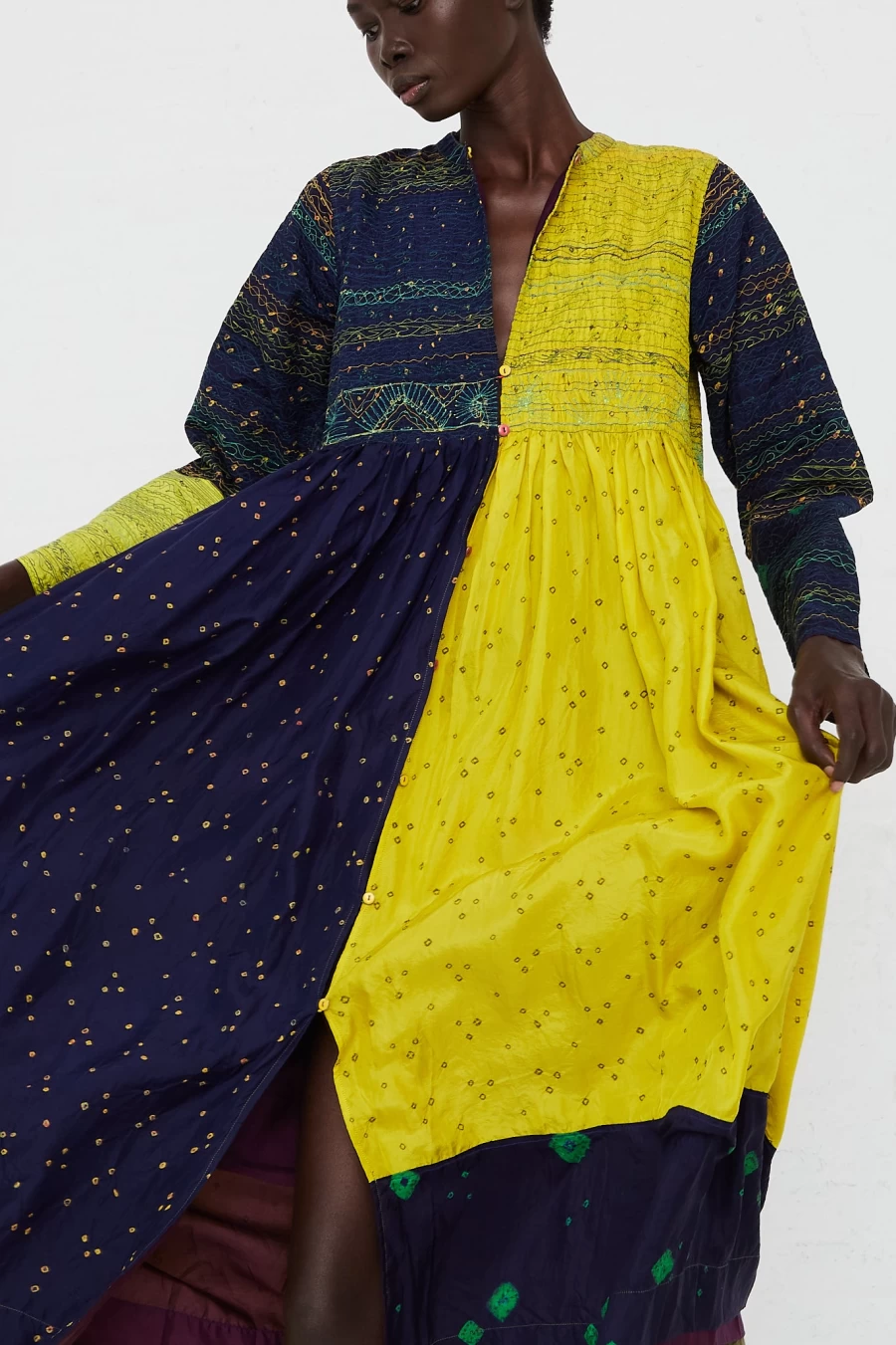 "Injiri Long Sleeve Silk Button-Down Dress – Elegant Oroboro Design"