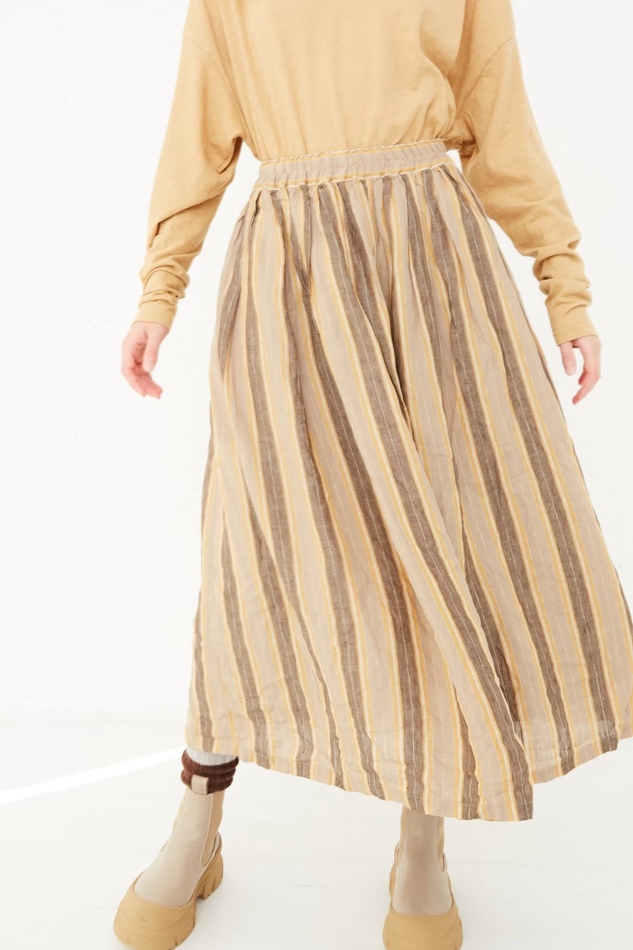 Ichi Antiques Mustard Linen Striped Skirt | Vintage Oroboro Store Women's Fashion