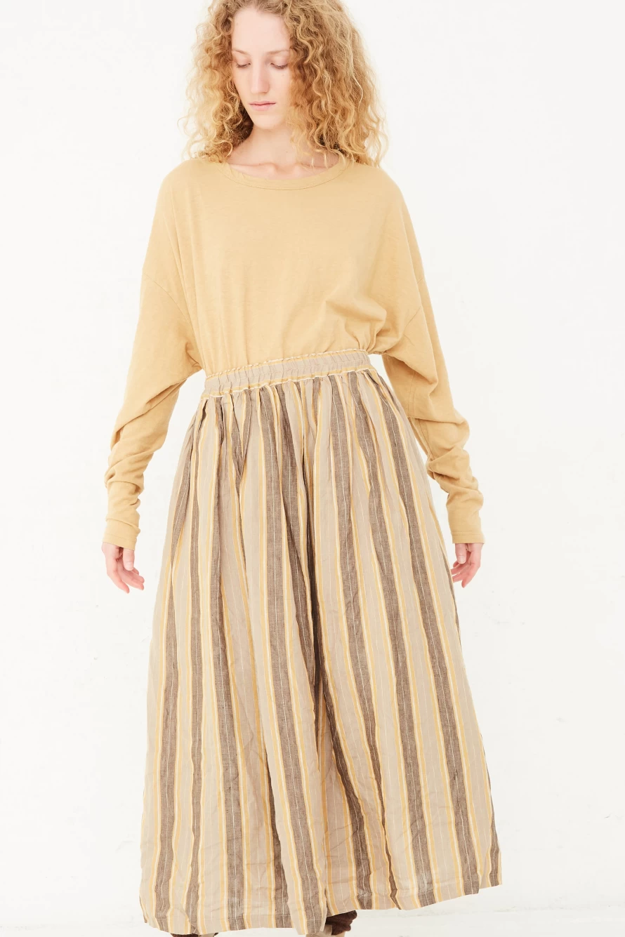 Ichi Antiques Mustard Linen Striped Skirt | Vintage Oroboro Store Women's Fashion