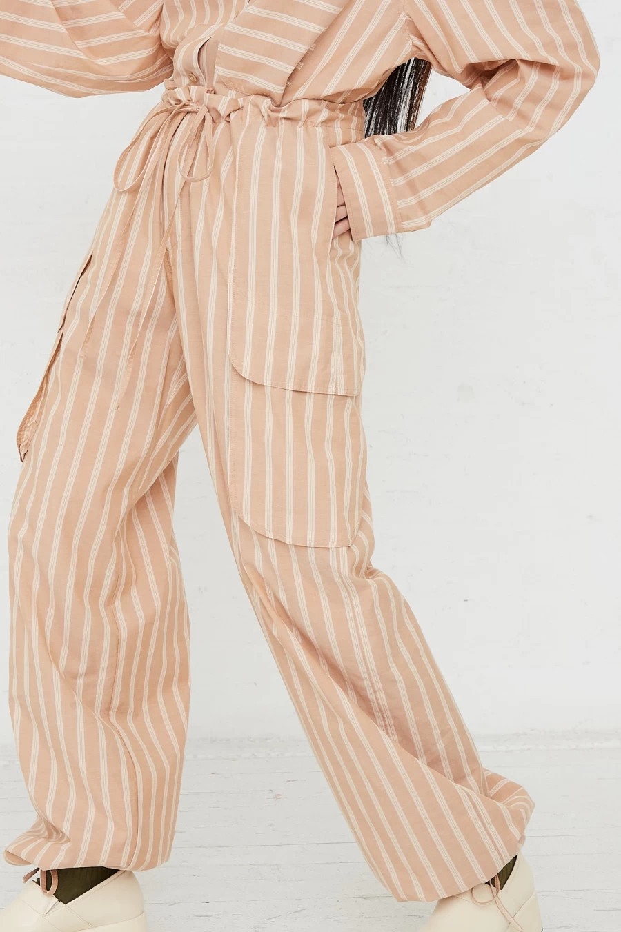Rejina Pyo Vietta Stripe Pink Trousers | High-Waisted Wide-Leg Pants | Oroboro Store