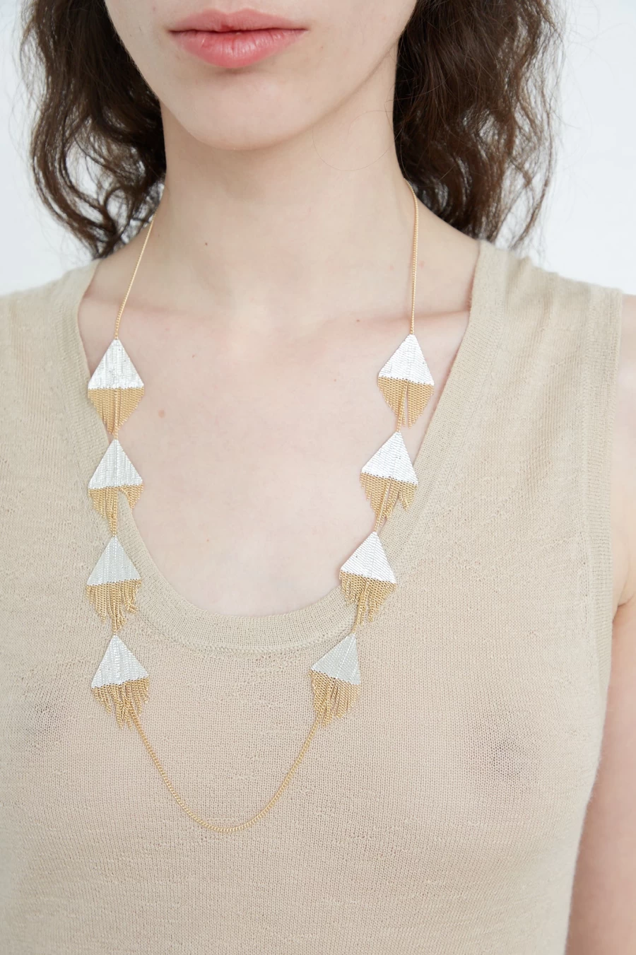 Hannah Keefe Brass Triangle Pendant Necklace with Silver Solder Chain