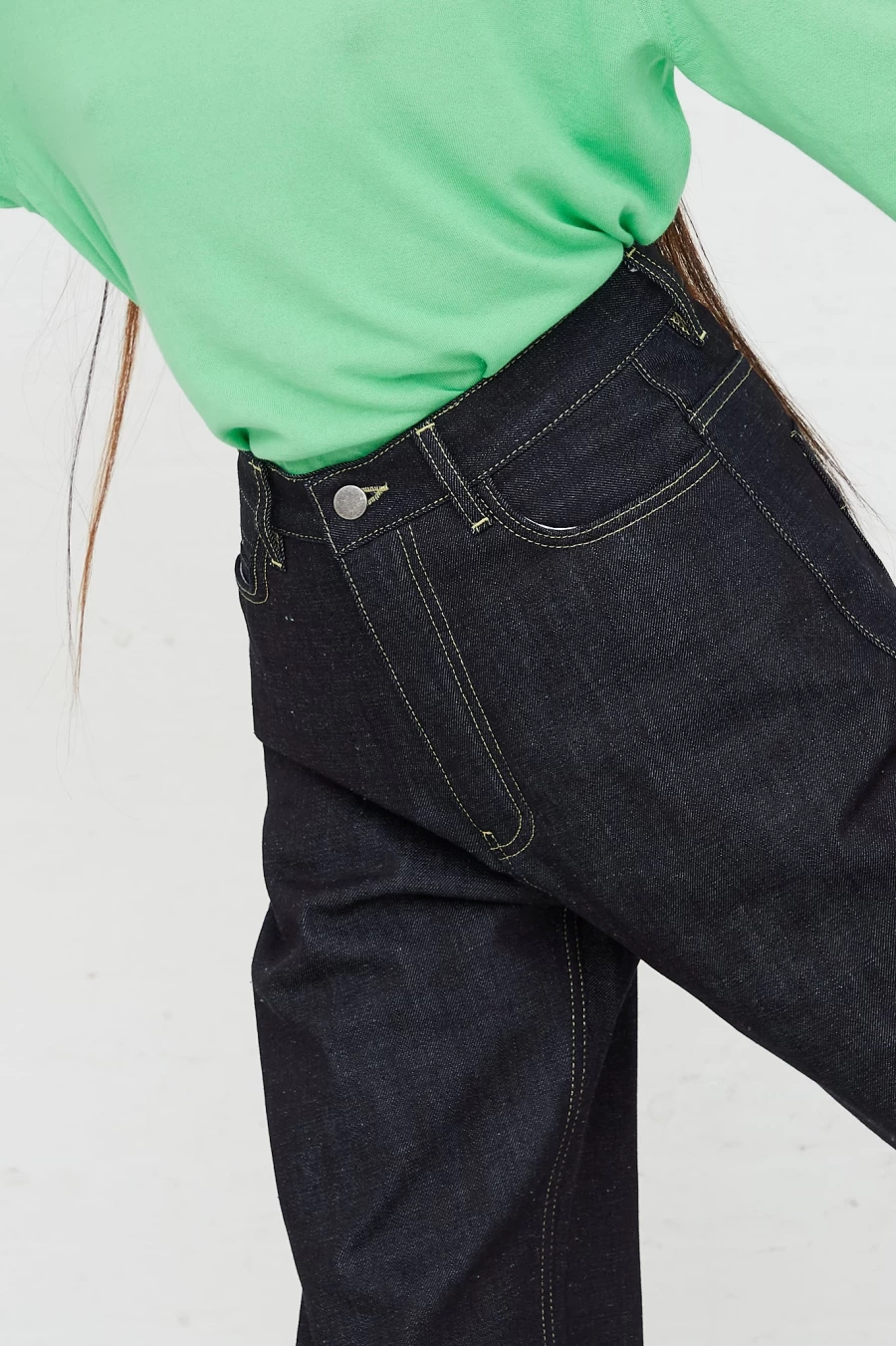 Studio Nicholson Ruthe Selvedge Denim Jeans for Women - Indigo Washed High-Rise Straight-Leg Sustainable Japanese Denim