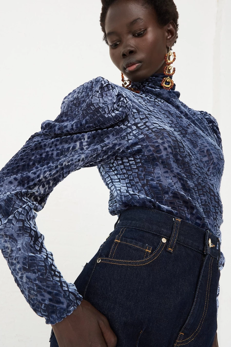 Ulla Johnson Althea Velvet Turtleneck Sweater in Marine Blue | Women's Luxury Knitwear