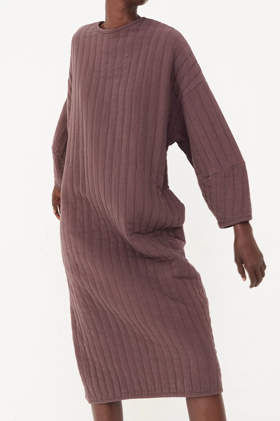 Black Crane Quilted Plum Dress | Oroboro Collection | Elegant Long Sleeve Women's Dress
