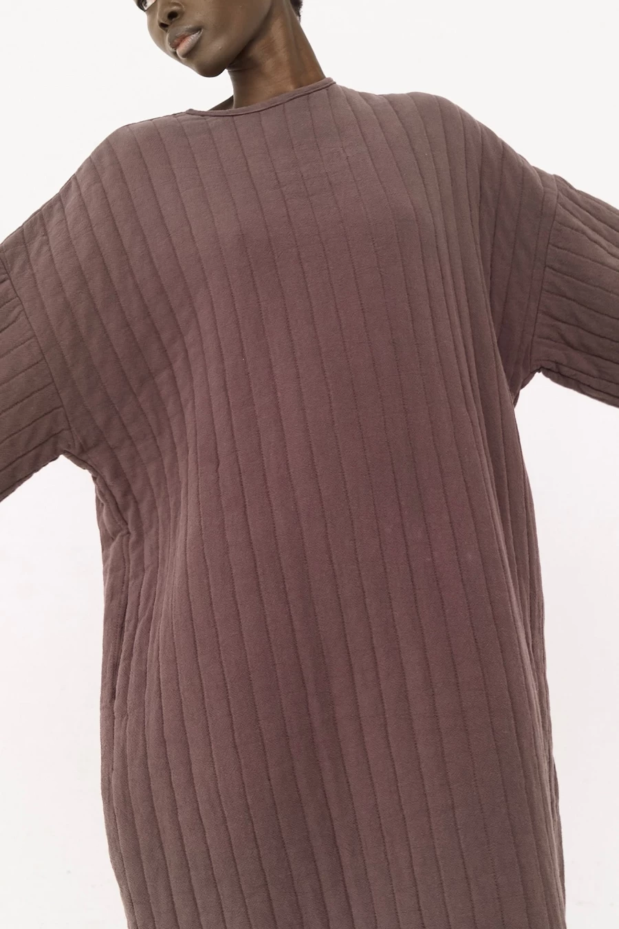 Black Crane Quilted Plum Dress | Oroboro Collection | Elegant Long Sleeve Women's Dress