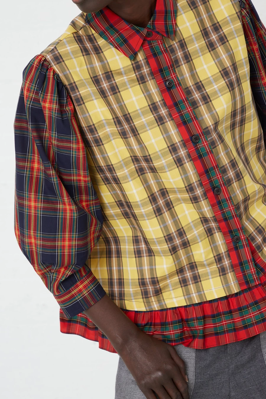 KasMaria Women's Cotton Poplin Ruffle Plaid Shirt - Stylish Checkered Blouse for Casual Wear
