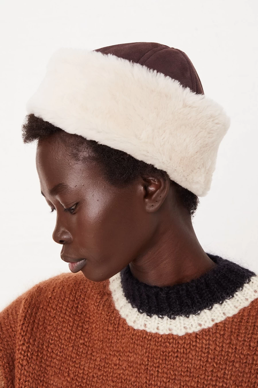 Clyde Shearling Nanaimo Wool Hat in Earth and White - Warm Winter Beanie by Oroboro Store