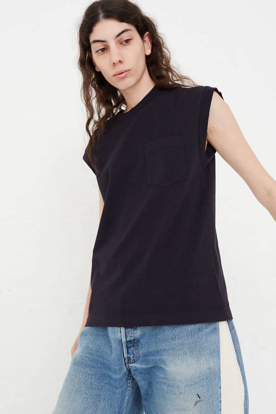 B Sides Dark Navy Cotton Pocket Tank Top for Men - Comfortable Casual Wear