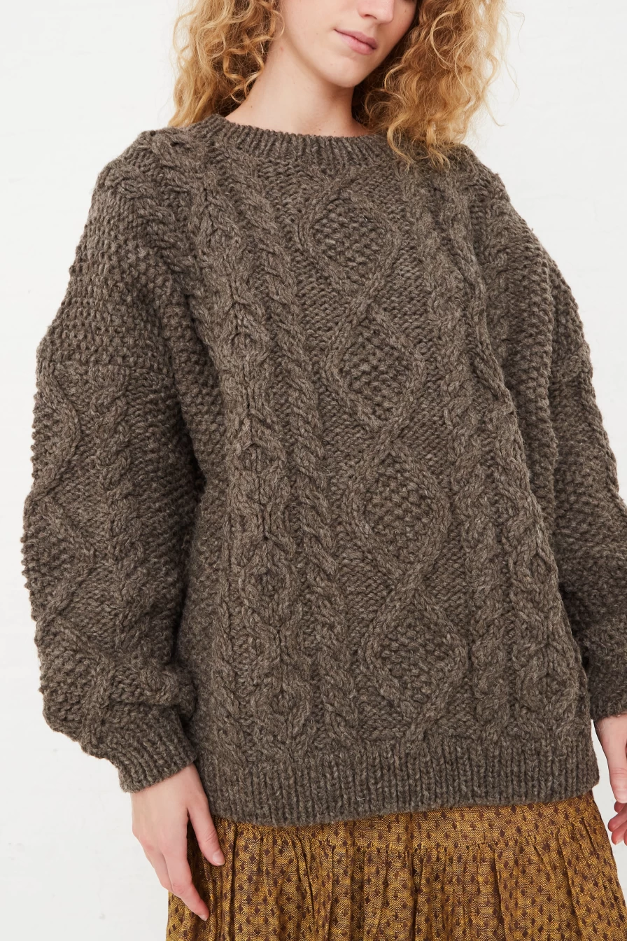 Ichi Antiquit Hand-Knit Wool Pullover Sweater in Mocha Brown | Oroboro Store