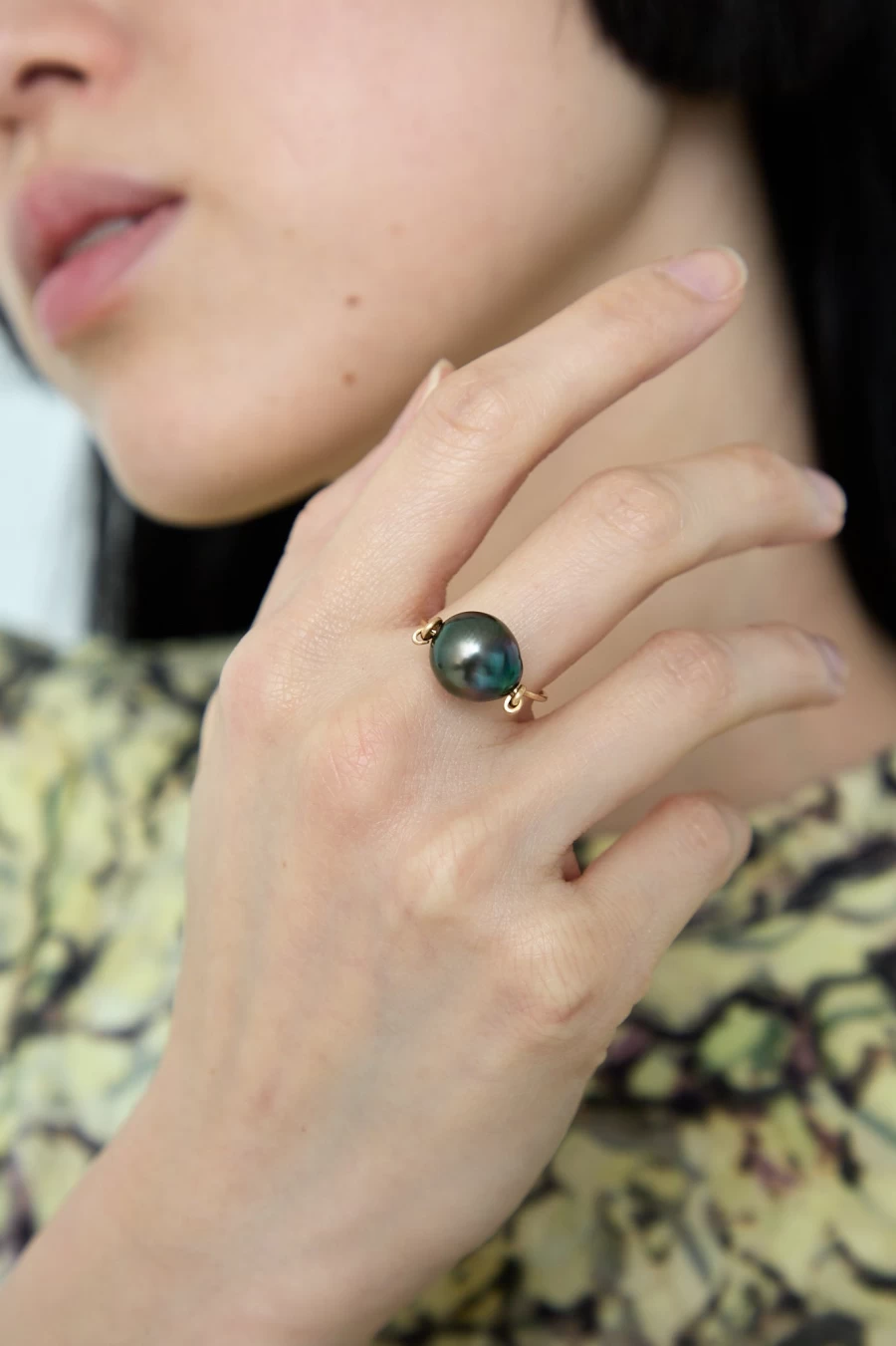 Mary MacGill 14K Gold Tahitian Pearl Ring - Charcoal Grey Cultured Pearl Jewelry