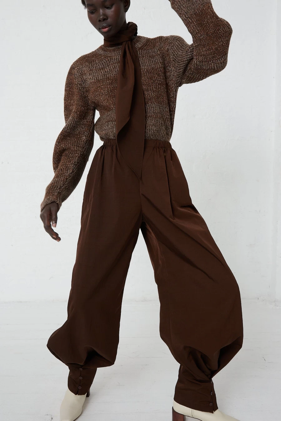 Veronique Leroy Women's High-Waisted Choco Drawstring Trousers - Oroboro Loose Fit Casual Pants