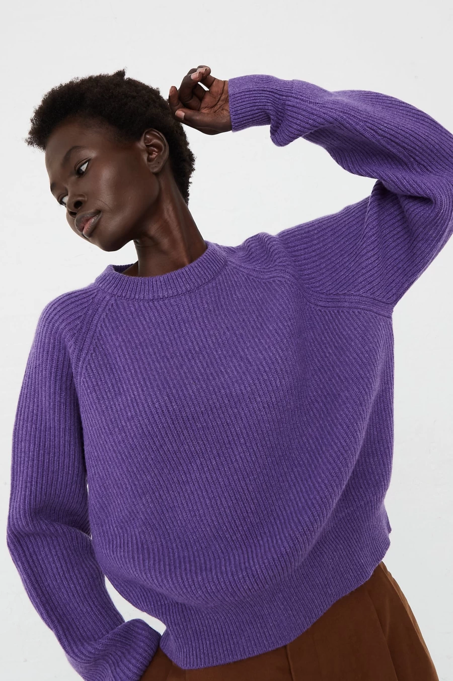 Cristaseya Purple Ribbed Cashmere Sweater - Soft Raglan Sleeve Pullover | Oroboro Collection