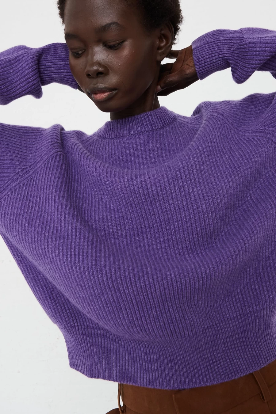 Cristaseya Purple Ribbed Cashmere Sweater - Soft Raglan Sleeve Pullover | Oroboro Collection