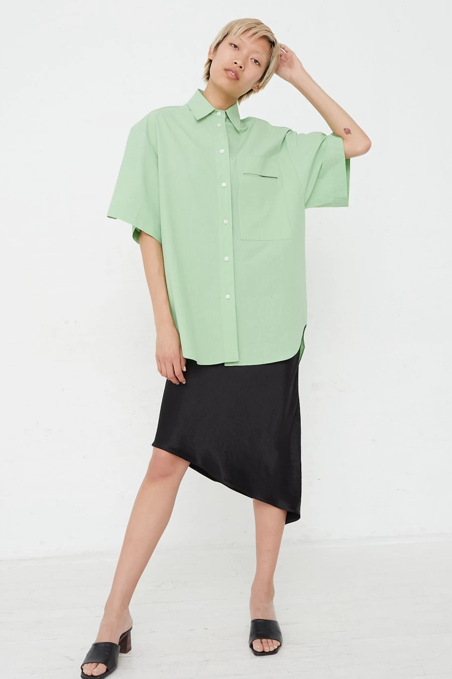 Nomia Oversized Short Sleeve Shirt - Chlorophyll Green Relaxed Fit Casual Top