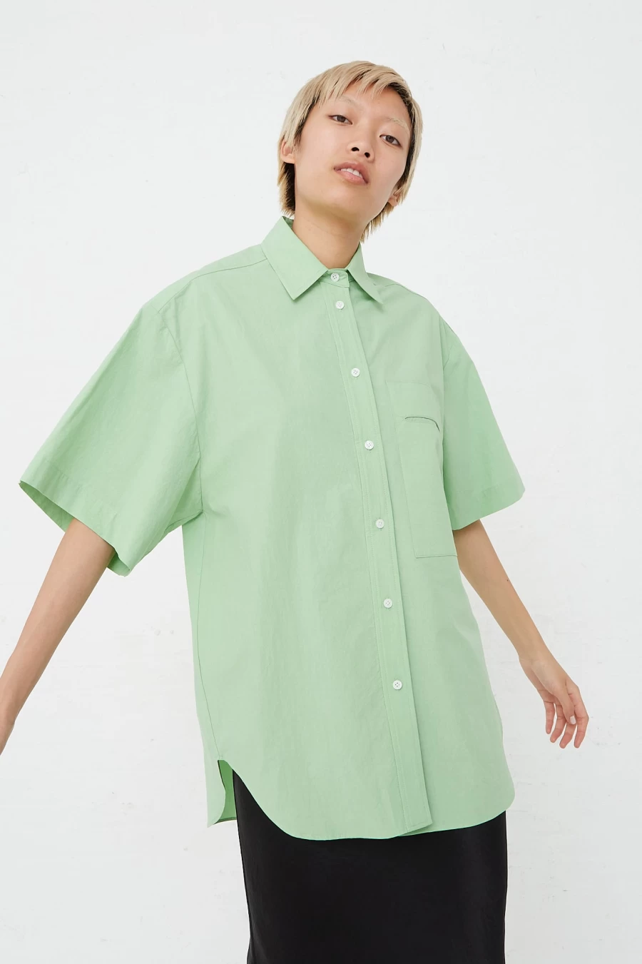 Nomia Oversized Short Sleeve Shirt - Chlorophyll Green Relaxed Fit Casual Top
