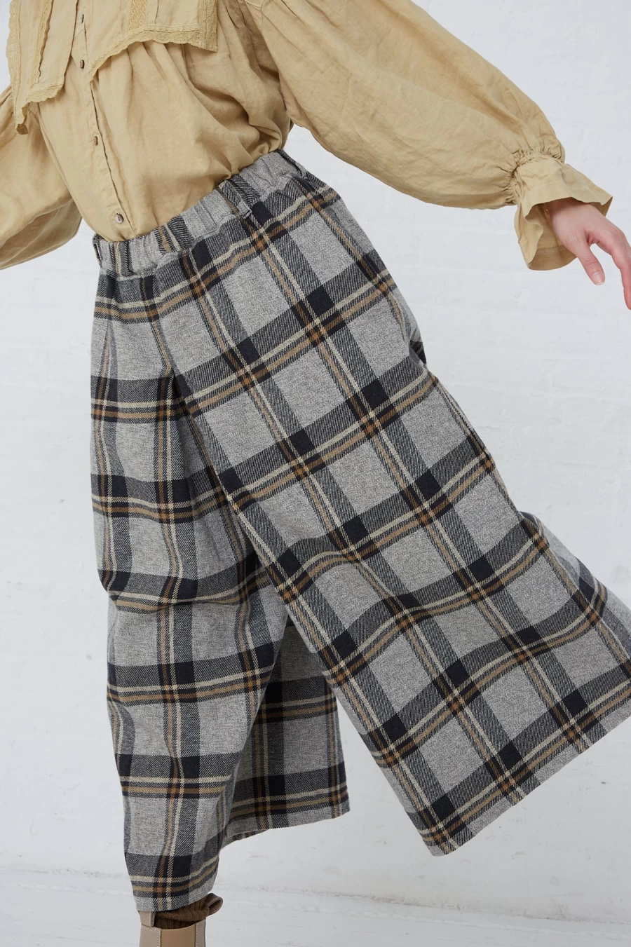 Nest Robe Navy Cotton Twill Plaid Pants | Oroboro Relaxed Fit Casual Trousers