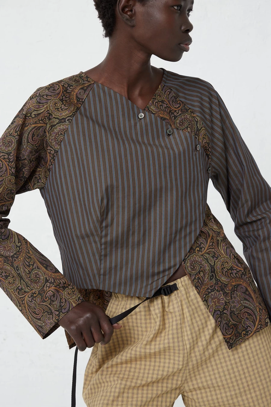 SC103 Paisley Print Poplin Blouse with Ornamental Detail | Oroboro Fashion