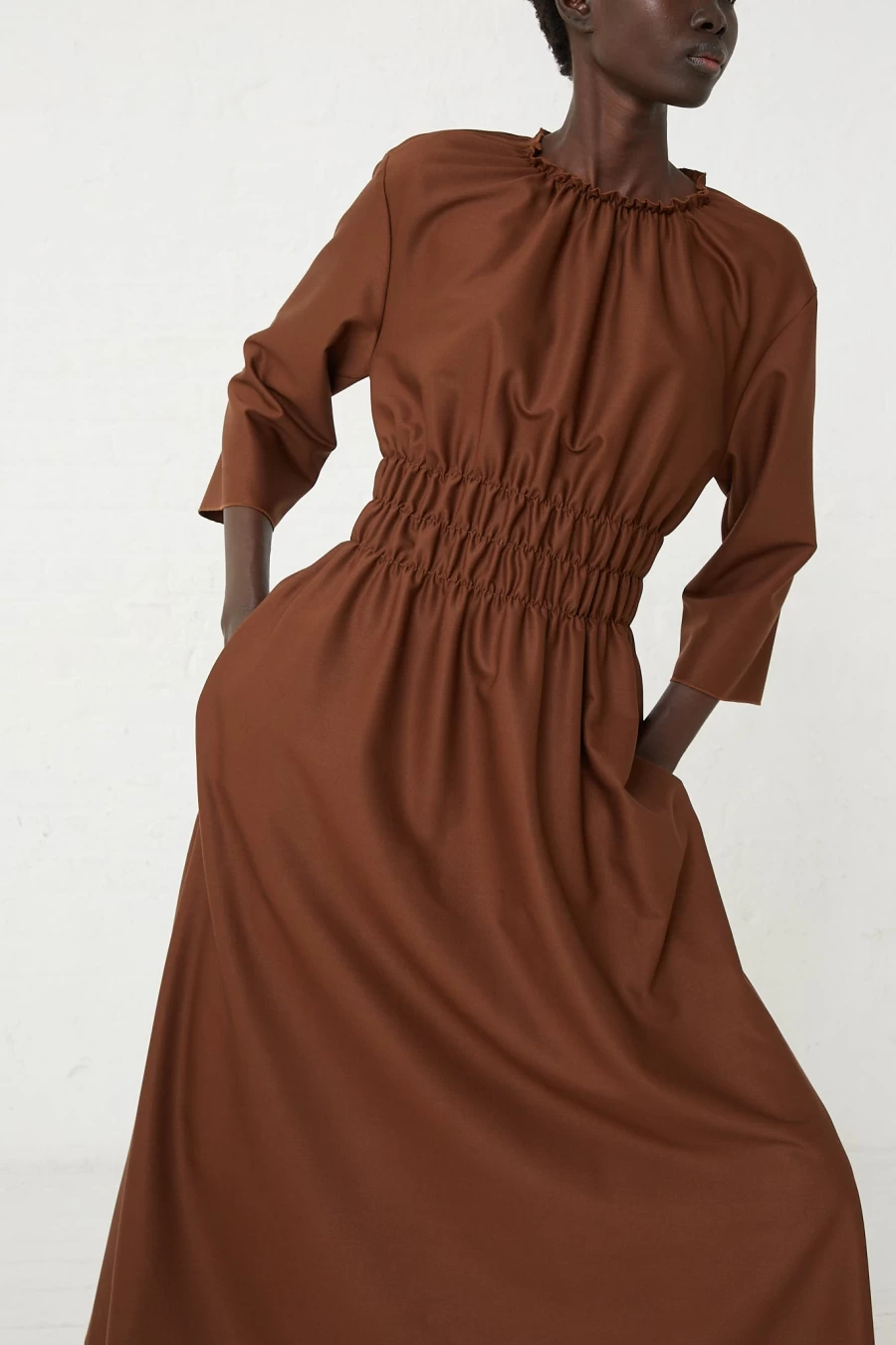AVN Brown Long Accordion Dress - Elegant Flowy Maxi Dress by Oroboro Store