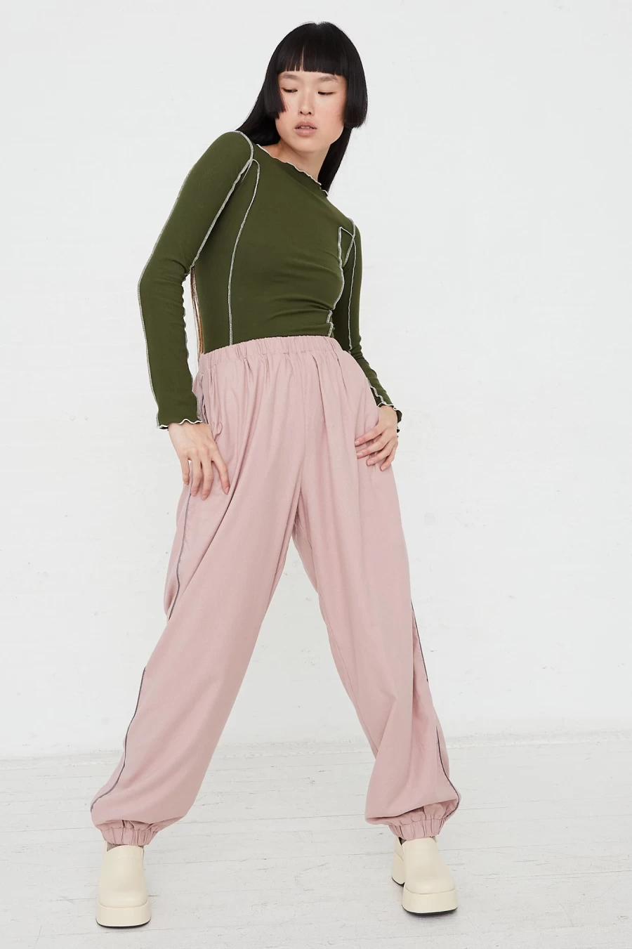 Baserange High Waist Lesie Pant in Pompei Rose | Sustainable Luxury Loungewear | Oroboro Store