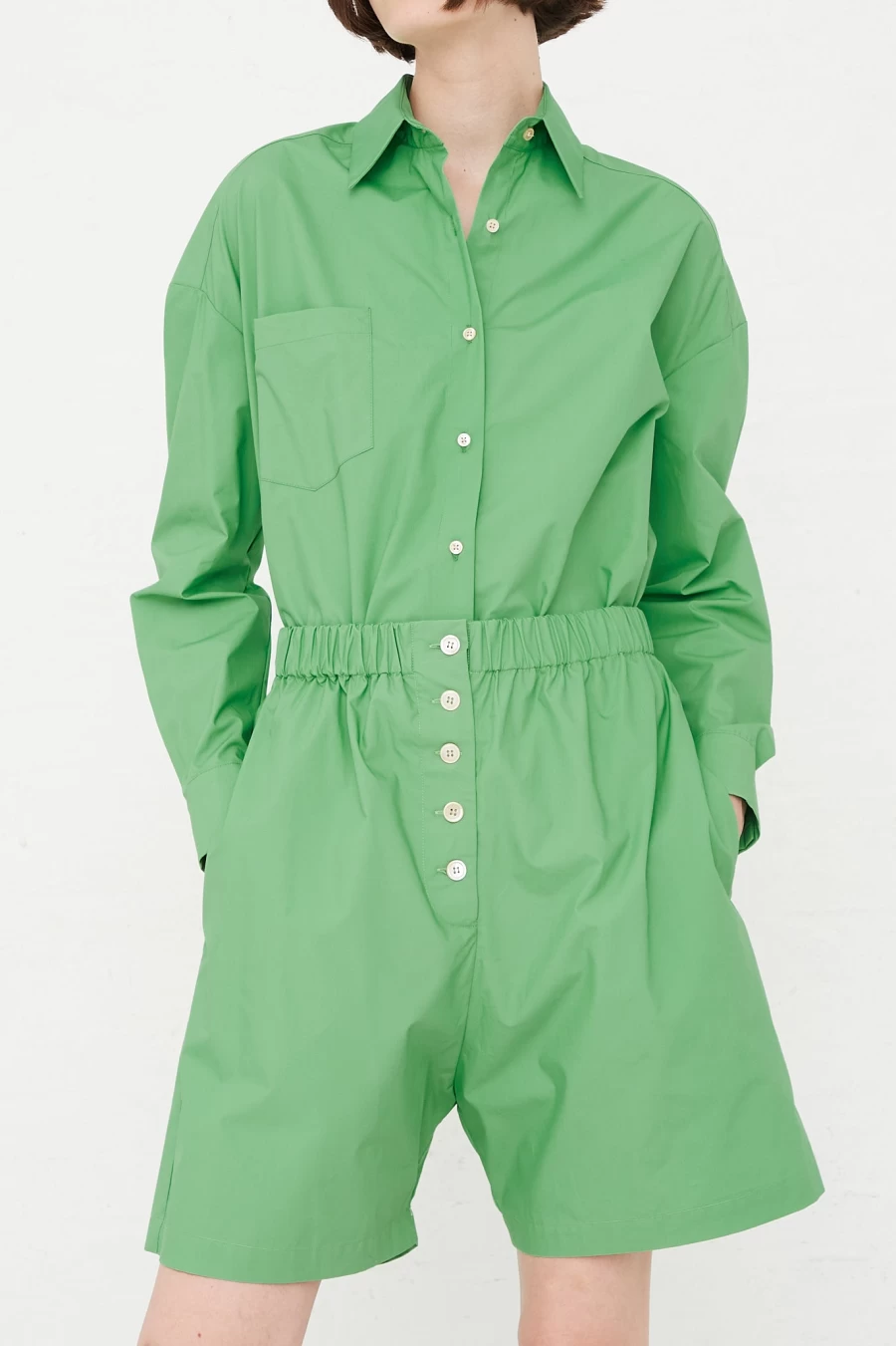 Caron Callahan Olivia Short - Jade Poplin High-Waisted Casual Shorts for Women | Oroboro Collection