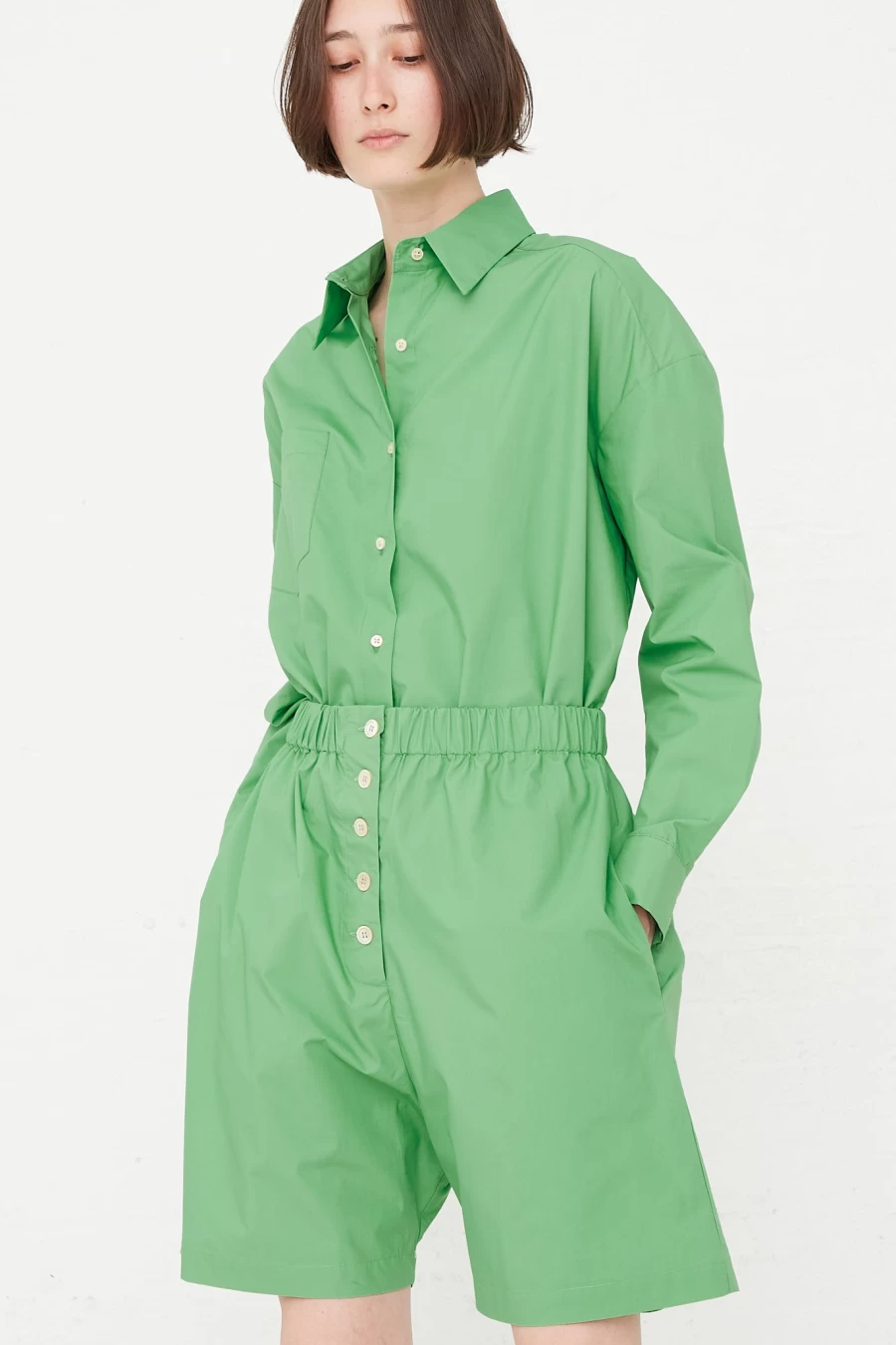 Caron Callahan Olivia Short - Jade Poplin High-Waisted Casual Shorts for Women | Oroboro Collection