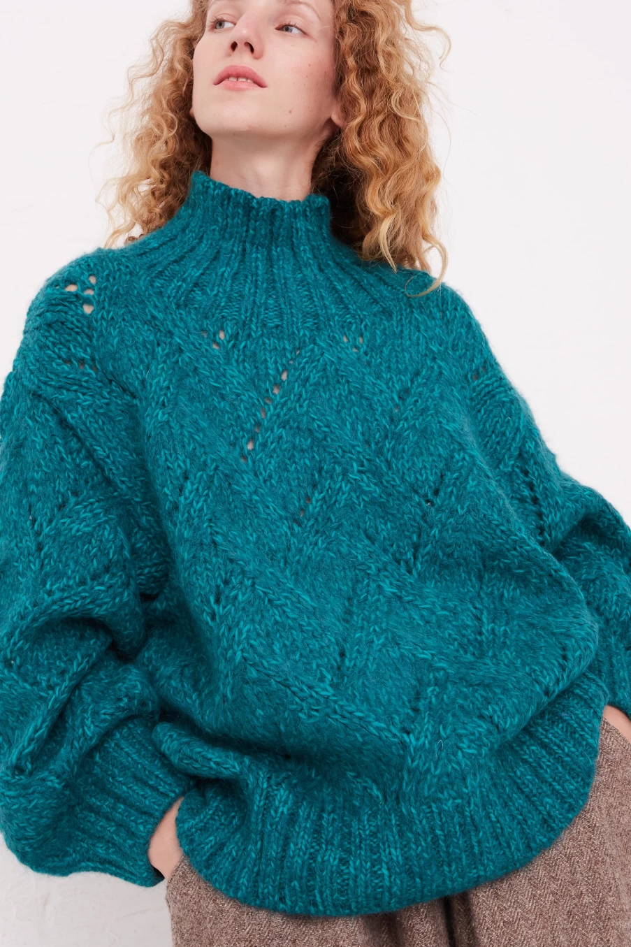 Ichi Antiquit Hand-Knit Green Teal Turtleneck Sweater | Oroboro Store