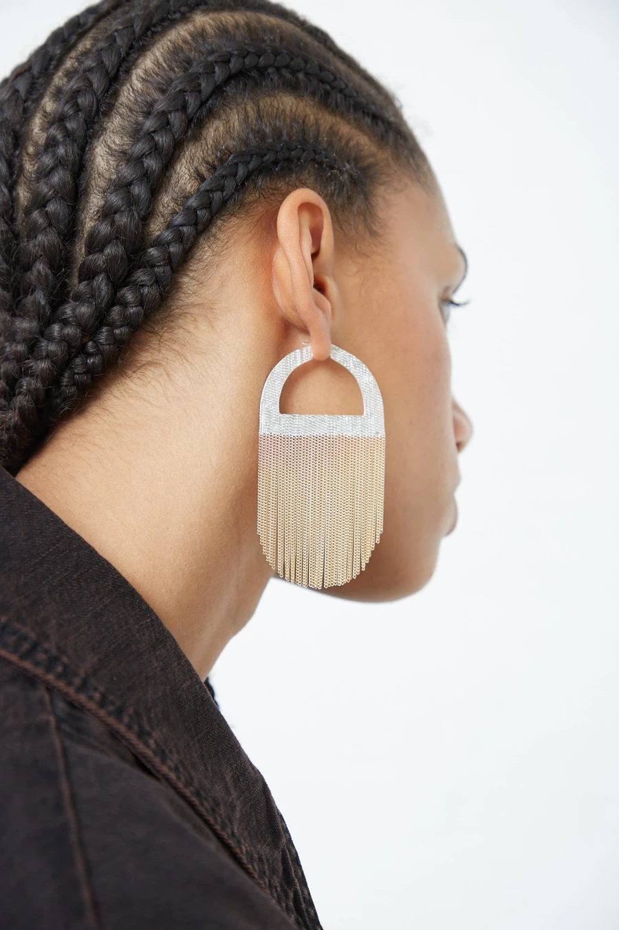 Hannah Keefe Brass Chain Sunrise Hoops - Handmade Silver Solder Earrings