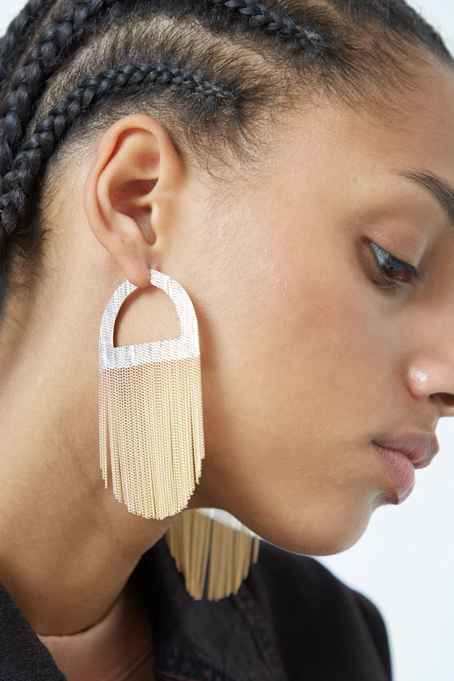 Hannah Keefe Brass Chain Sunrise Hoops - Handmade Silver Solder Earrings