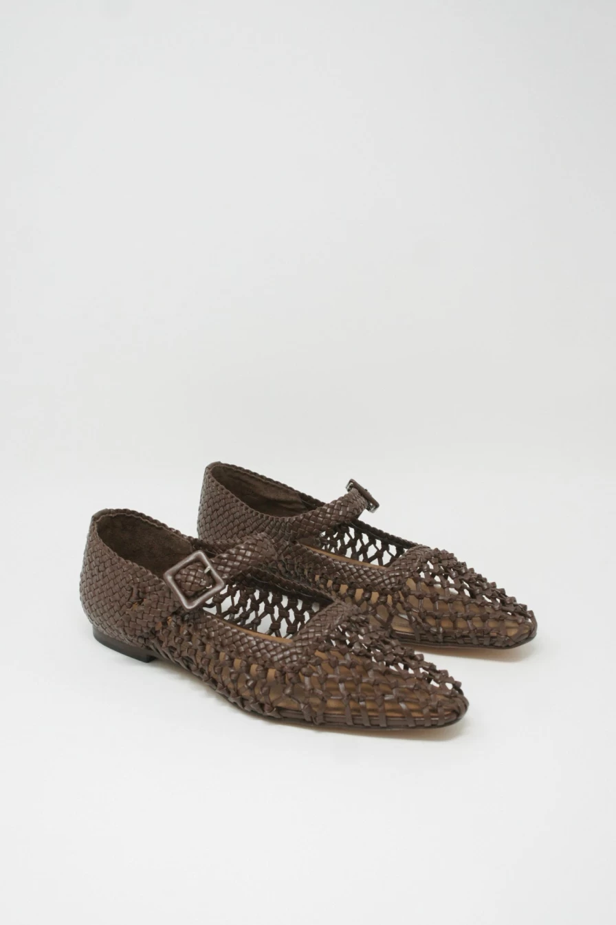 Mari Giudicelli Ilana Cafe Leather Mary Jane Flat Shoes | Oroboro Store