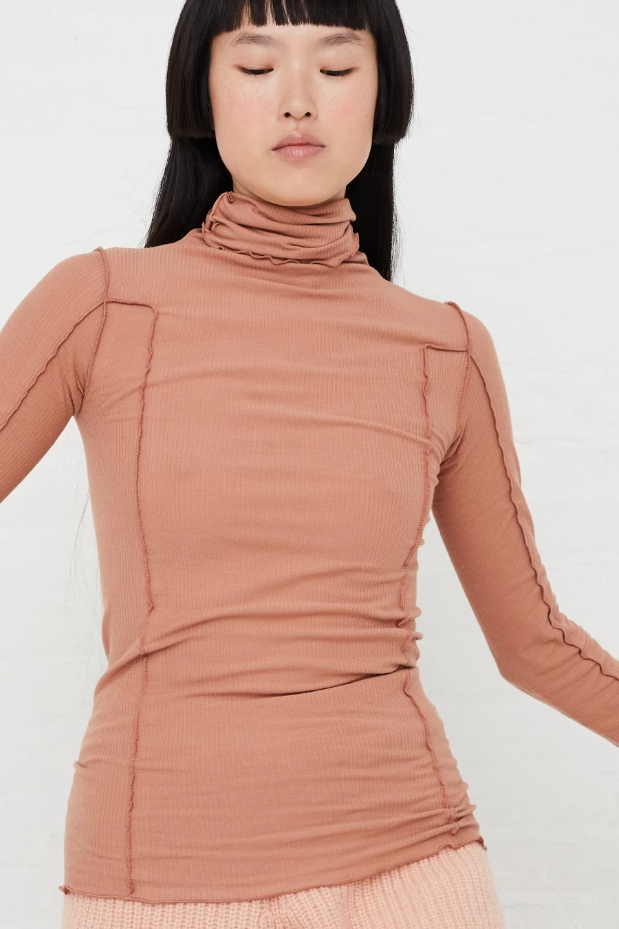 Baserange Omato Long Sleeve Turtleneck Tee - Soft Rose Cotton Top for Women | Sustainable Fashion
