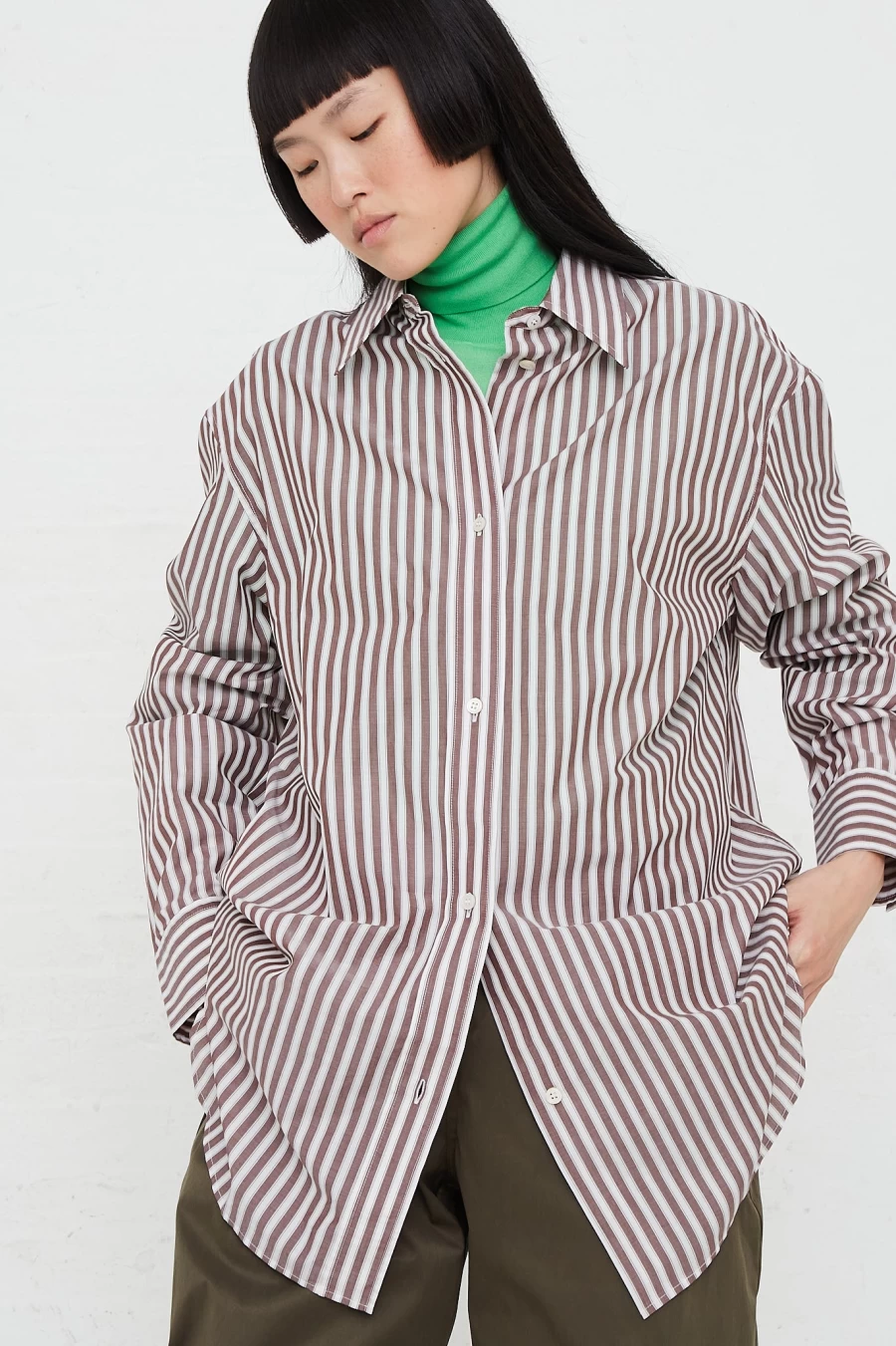 Studio Nicholson Santos Overshirt - Rosewood & White Checkered Wool Blend Shirt Jacket for Men & Women
