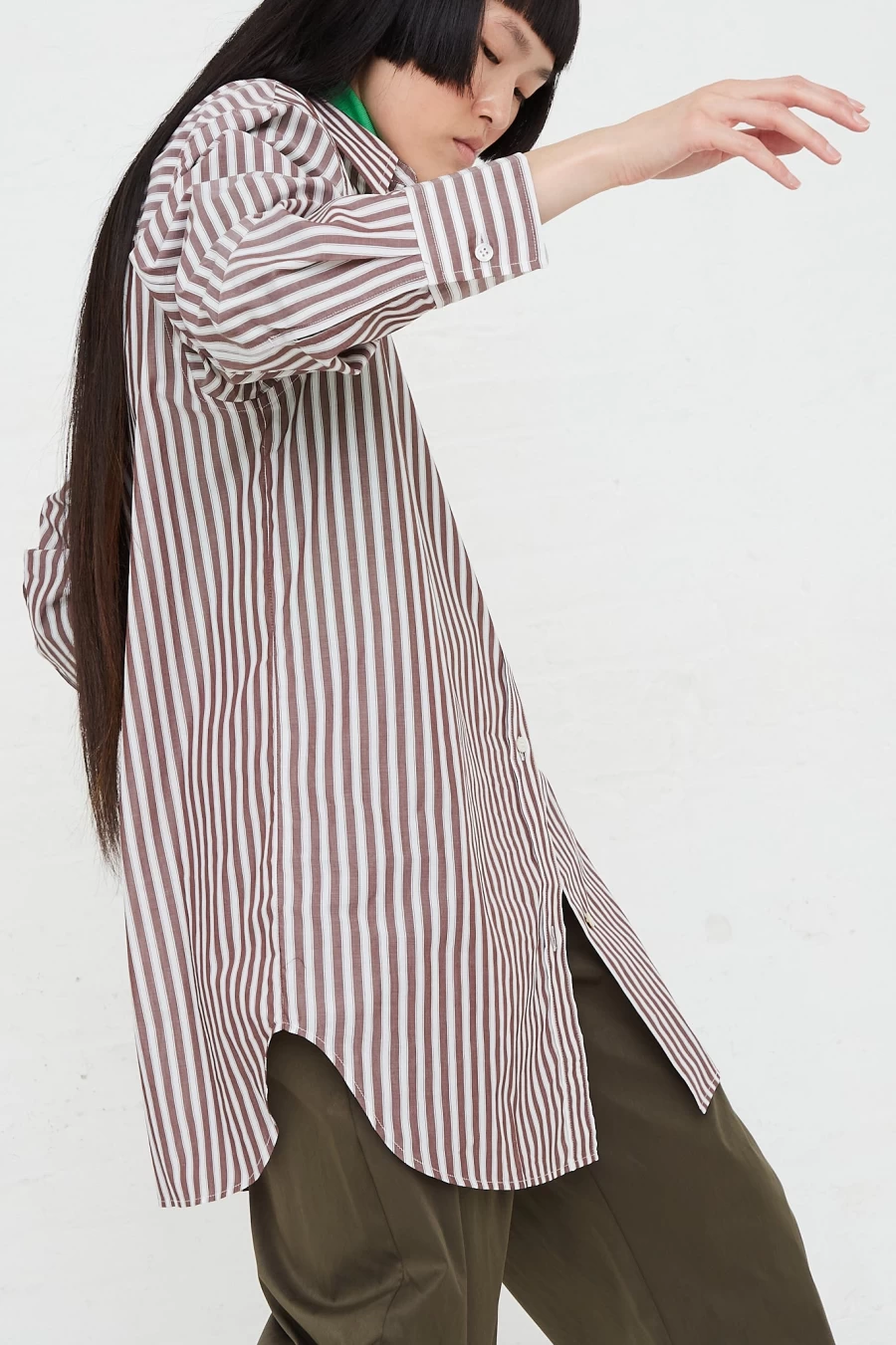 Studio Nicholson Santos Overshirt - Rosewood & White Checkered Wool Blend Shirt Jacket for Men & Women