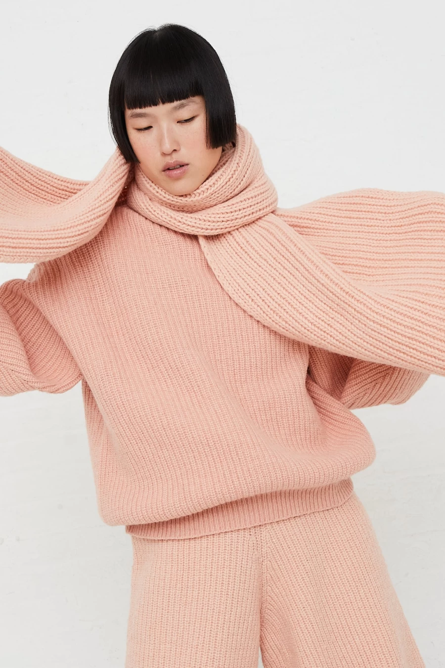 Baserange Pink Rib Knit Wool Scarf - Sustainable Luxury Wrap by Oroboro Store