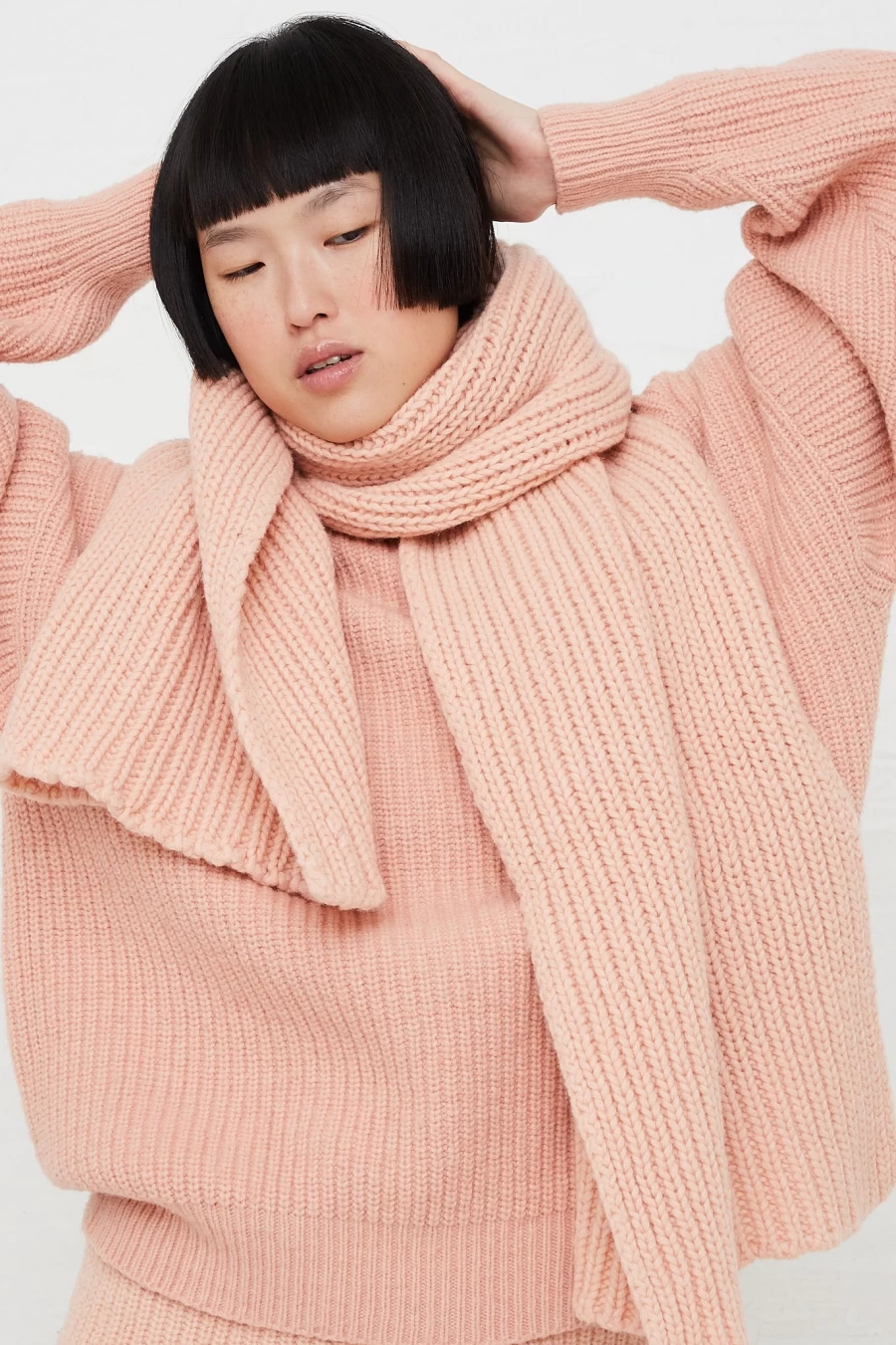 Baserange Pink Rib Knit Wool Scarf - Sustainable Luxury Wrap by Oroboro Store