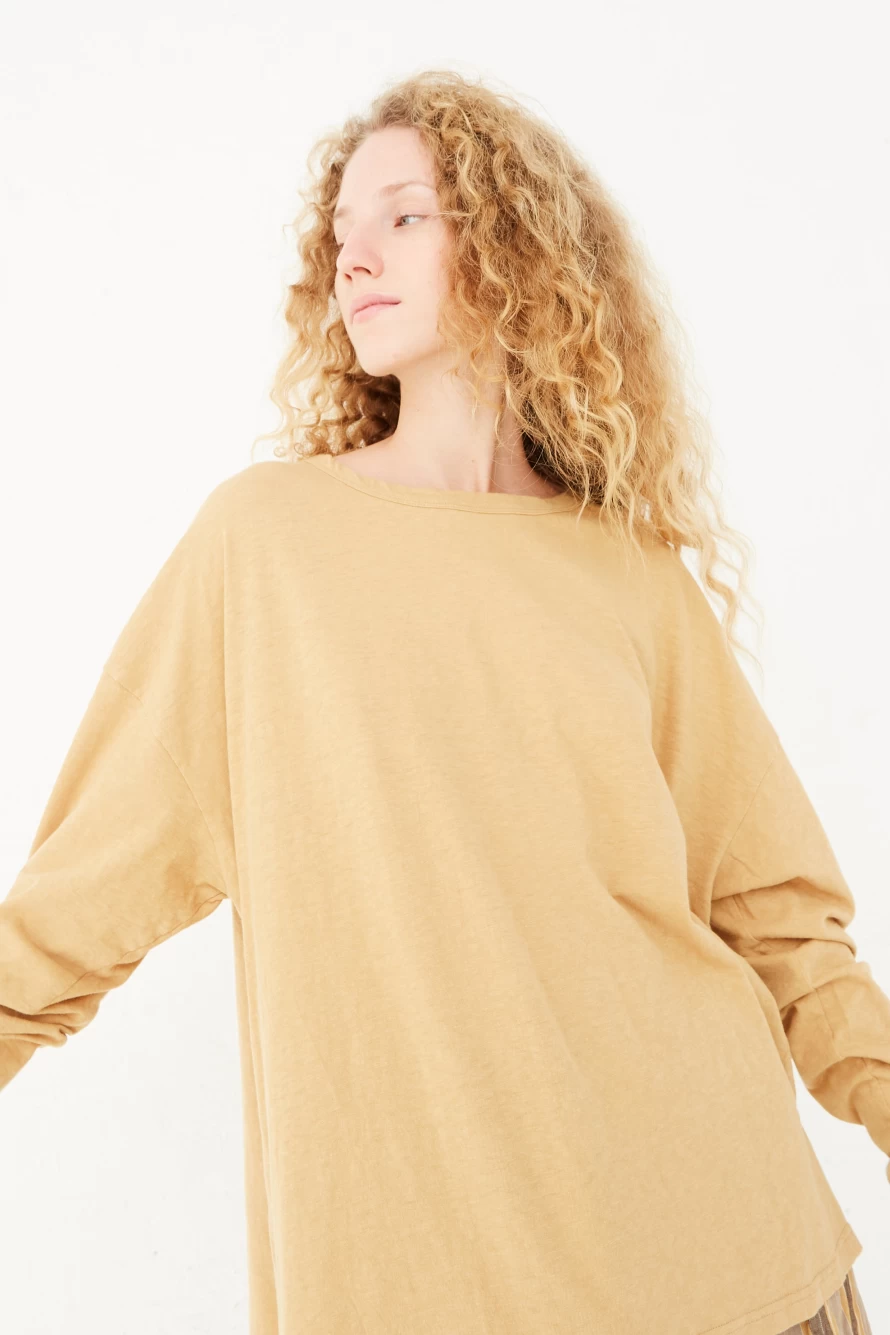Ichi Antiquit Camel Cotton Loose Pullover - Comfortable Boho Style Sweater | Oroboro Store