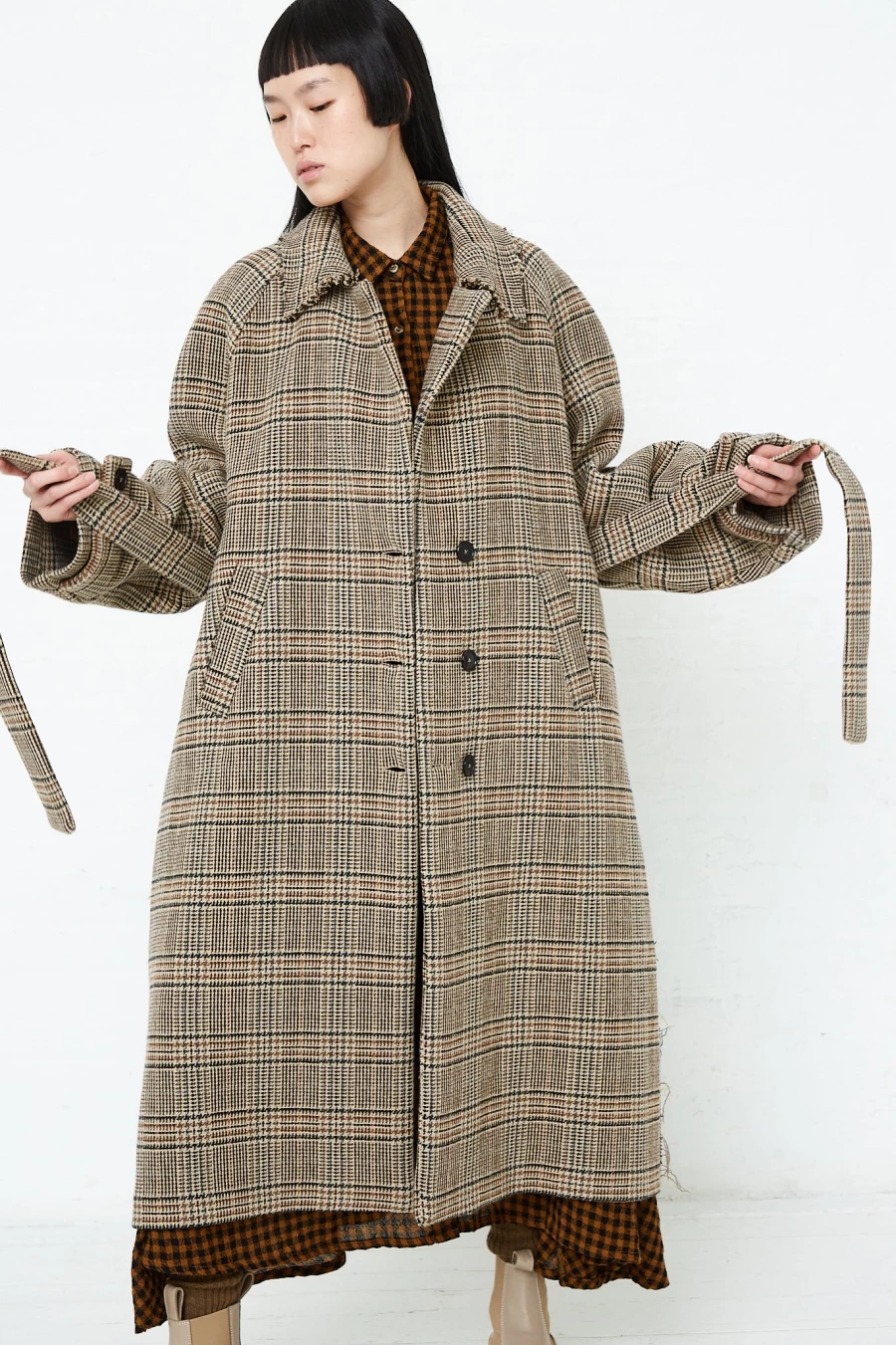 Kassl Wool Check Overcoat in Camel | Premium Oroboro Trench Coat for Men & Women