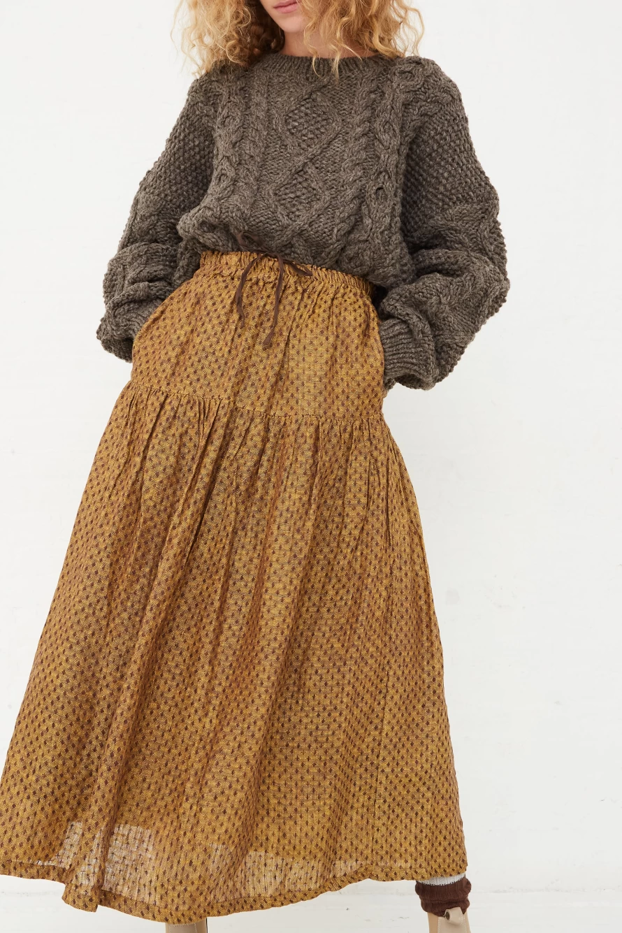 Ichi Antiques Camel Linen Dobby Skirt - Vintage Oroboro Store Women's Boho Skirt