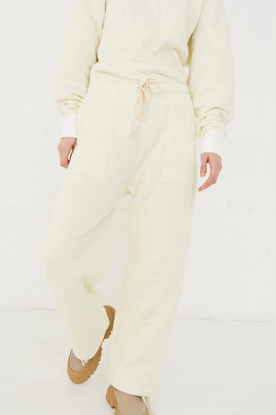Chimala Ivory Quilted Drawstring Pants - Comfortable Casual Trousers for Men & Women